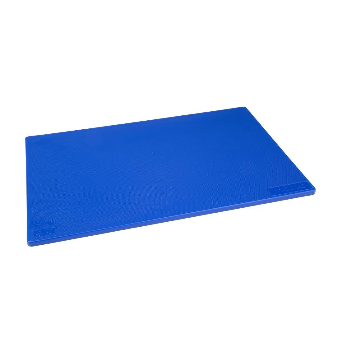 Side view of Hygiplas Low Density Blue Chopping Board Standard.