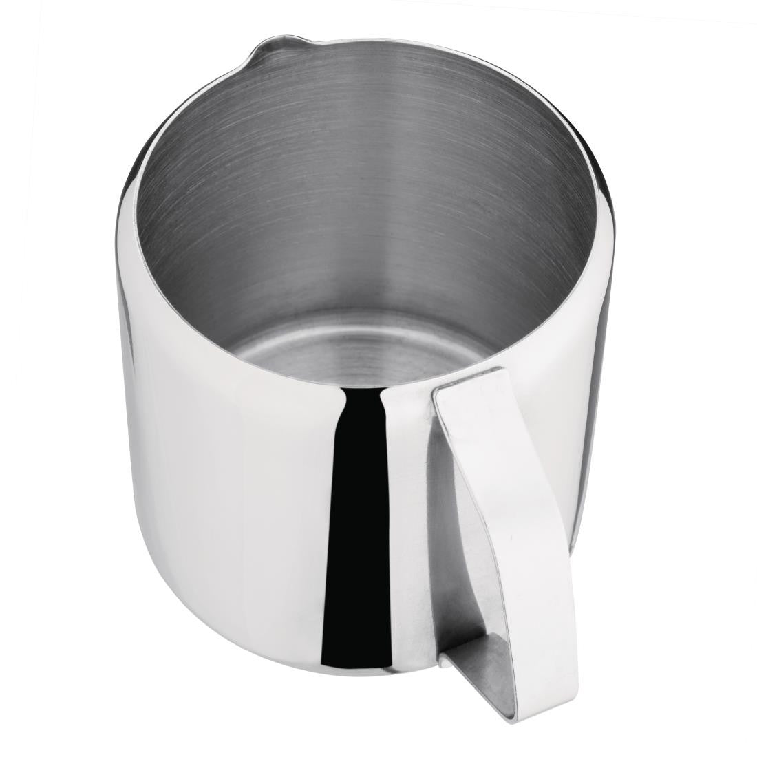 Side top view of Olympia Concorde Stainless Steel Milk Jug 285ml.