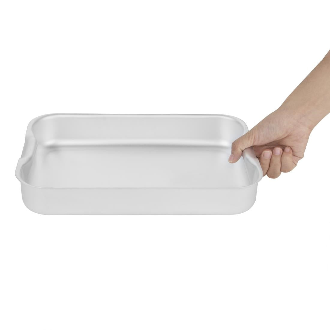 Vogue Aluminium Roasting Dish 320mm in hand.
