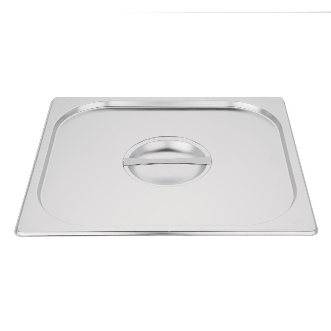 Side top view of Vogue Stainless Steel 2/3 Gastronorm Lid.