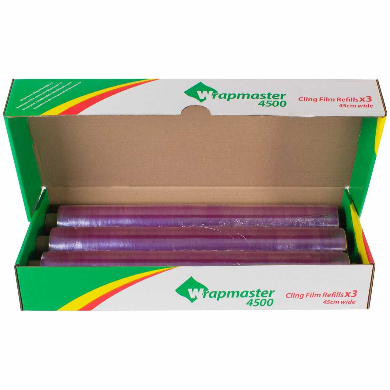 Three Wrapmaster Clingfilm 4500 Refill 300M inside the box.