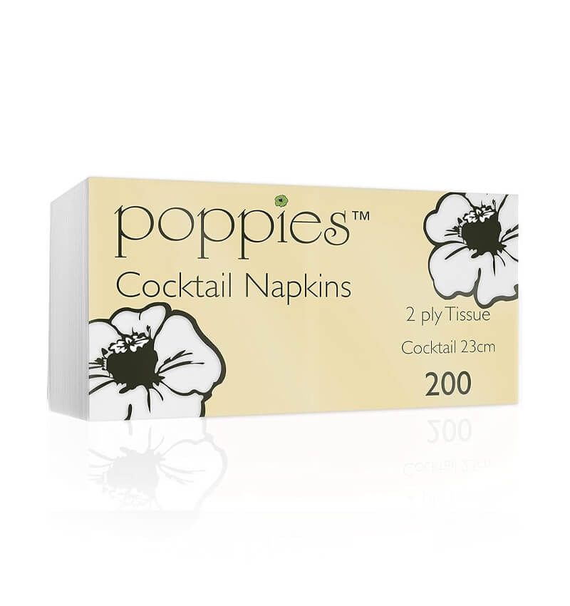 200 Pack 2 Ply Cocktail Napkin White 23 x 23cm