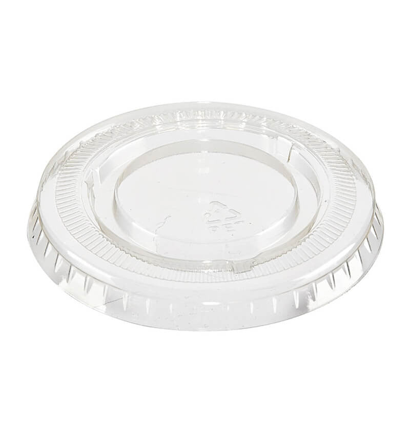 Full shot of 2 oz Clear Recyclable Portion Pot Lid.