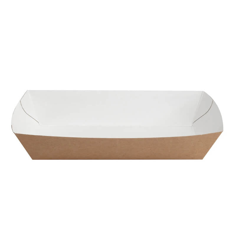 Full shot of Colpac Compostable Kraft Rectangle Food Tray 220 x 115 x 45mm.