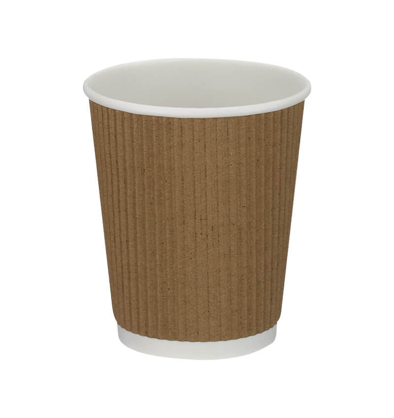 Full shot of Disposable 12oz Kraft Ripple Wall Coffee Cups.