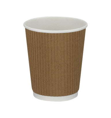 25 Pack Disposable 12oz Kraft Ripple Wall Coffee Cups
