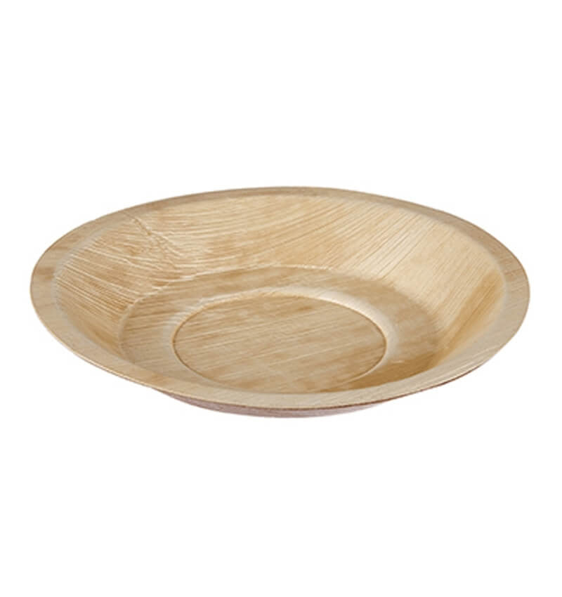 Full shot of Compostable Palm Leaf Wooden 24cm Round Plate.