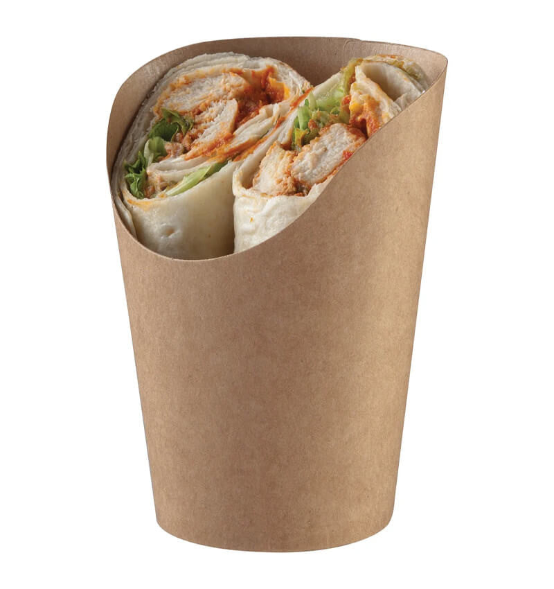 Full shot of Colpac Disposable Pot Kraft 5.5oz 163ml with content.