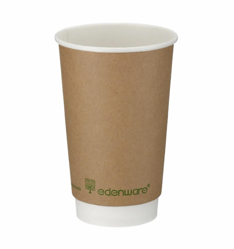 Full shot of 16oz Double Wall Kraft Compostable Coffee Cup.