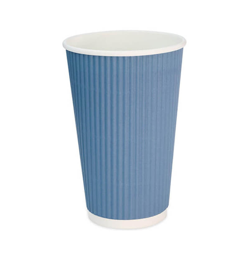 25 Pack Full shot of Disposable 16oz Blue Ripple Wall Coffee Cup.