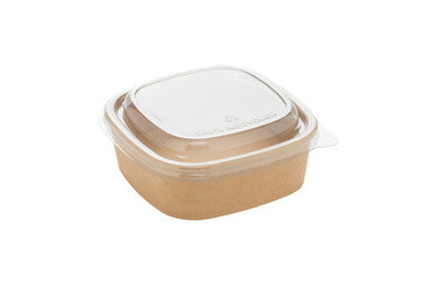 RPET Lid For Compostable Square Kraft Takeaway Containers 17 x 17cm 900ml 300 Pack
