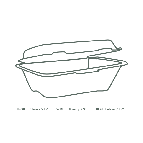 Vegware Bagasse Clamshells Heavyweight 7x5in Dimensions