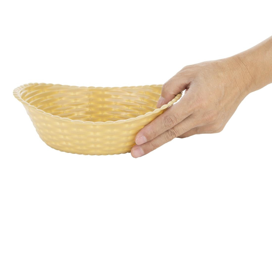 Olympia Kristallon Oval Polypropylene Basket in hand.