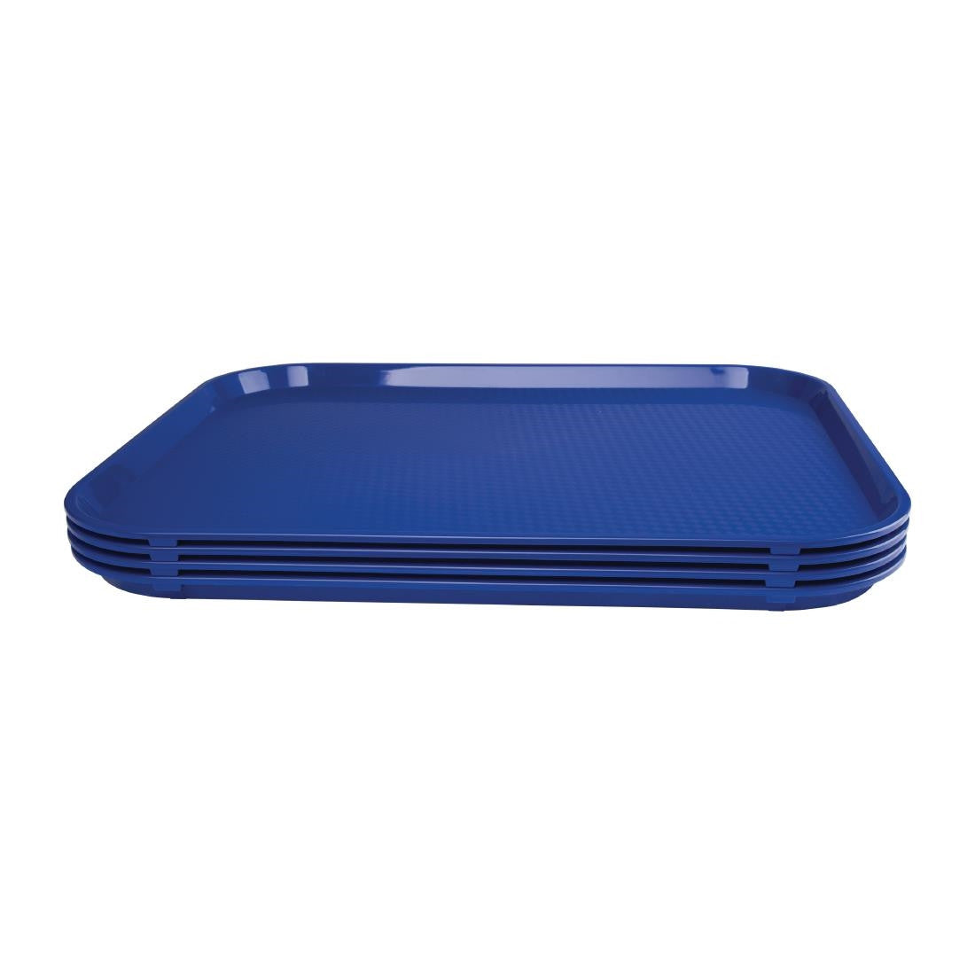 Side top view of Olympia Kristallon Polypropylene Fast Food Tray Blue Large 450mm.