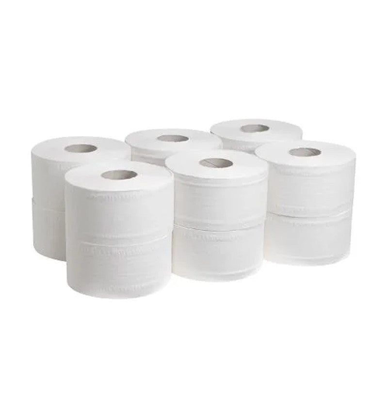 6 rolls of 1 Ply White Mini Centrefeed 60m