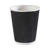25 Pack Disposable 12oz Black Ripple Wall Coffee Cups