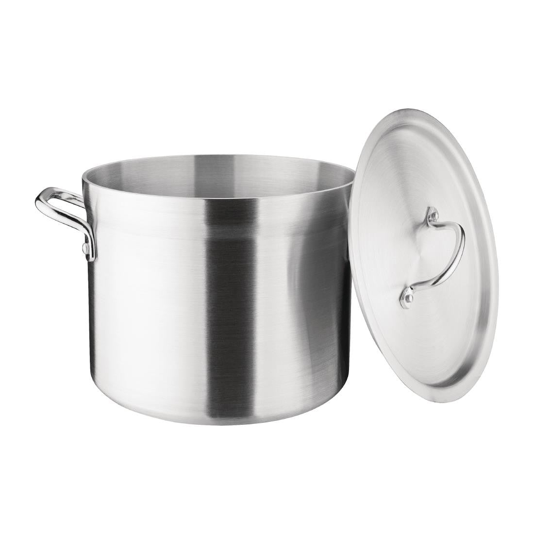 Vogue Deep Boiling Pot 11.4Ltr with lid on the side.
