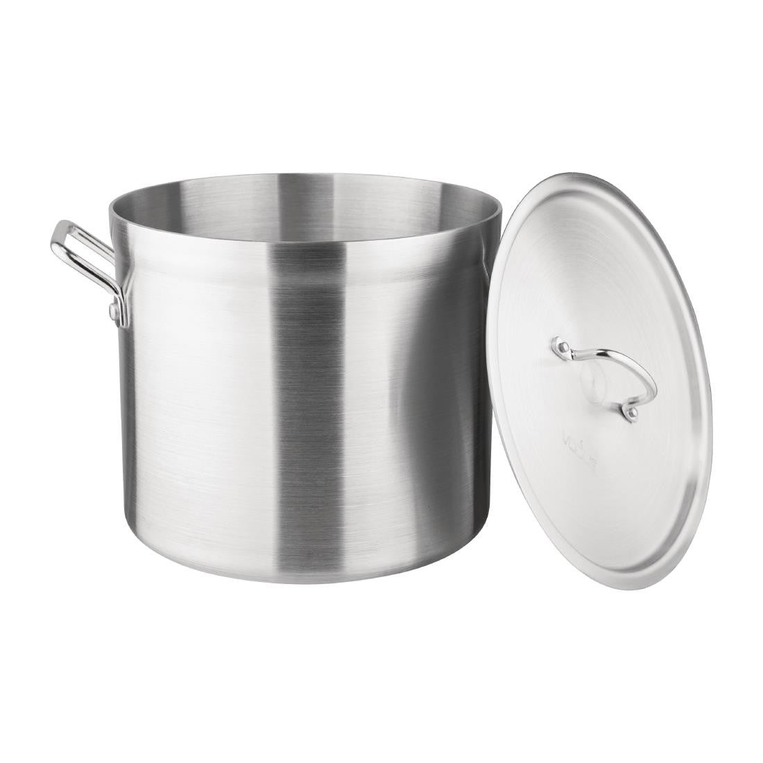 Vogue Deep Boiling Pot 15.1Ltr with lid on the side.
