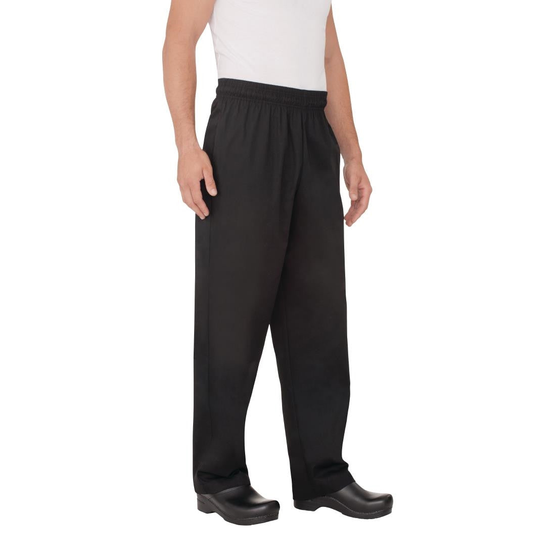 Side view of Chef Works Essential Baggy Trousers Black.