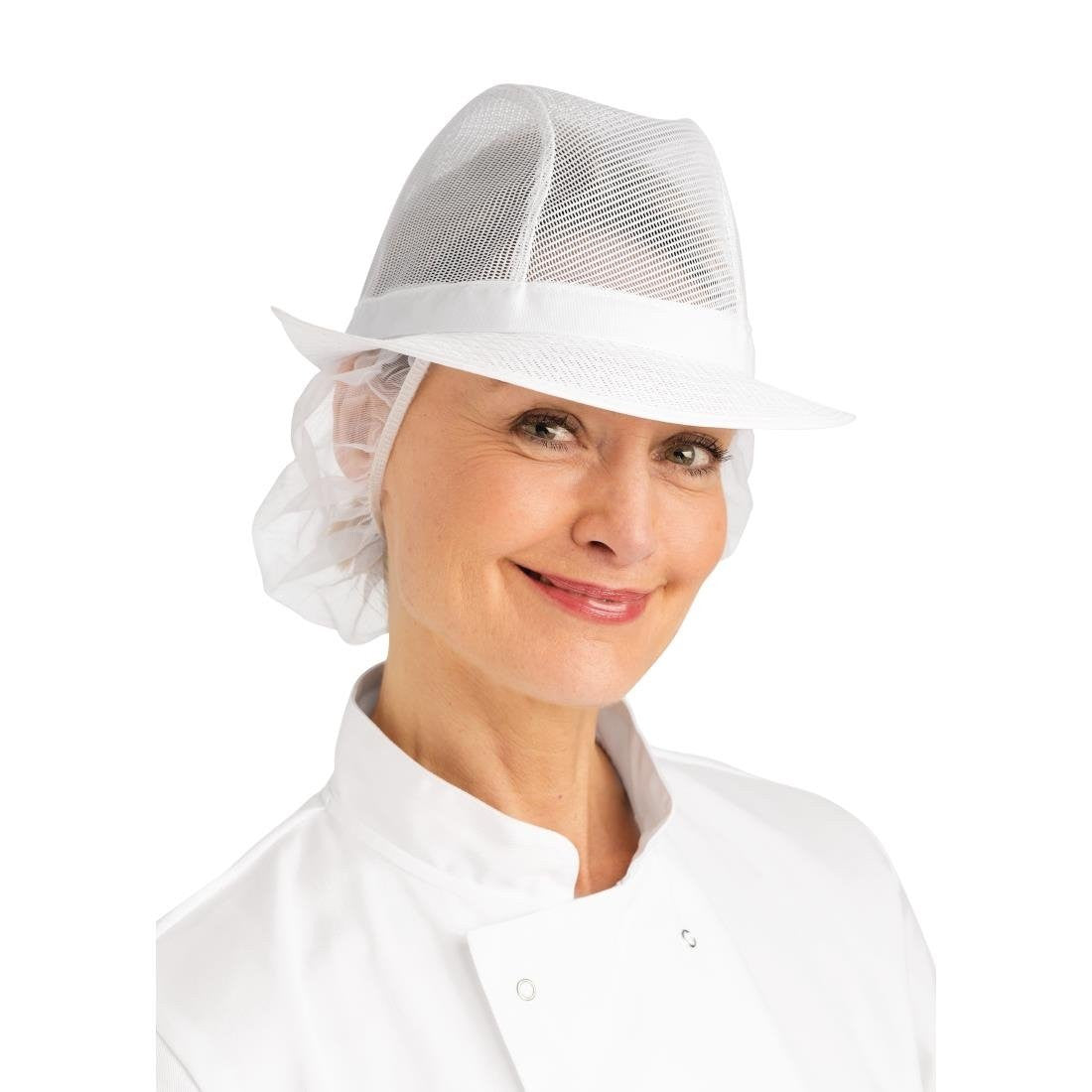 Trilby Hat with Net Snood White M A653-M