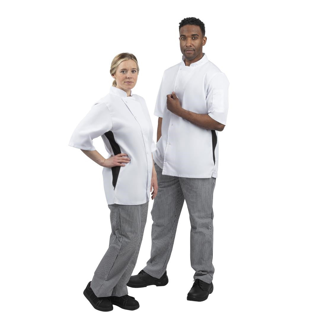 Whites Nevada Unisex Chefs Jacket Short Sleeve Black and White L A928-L