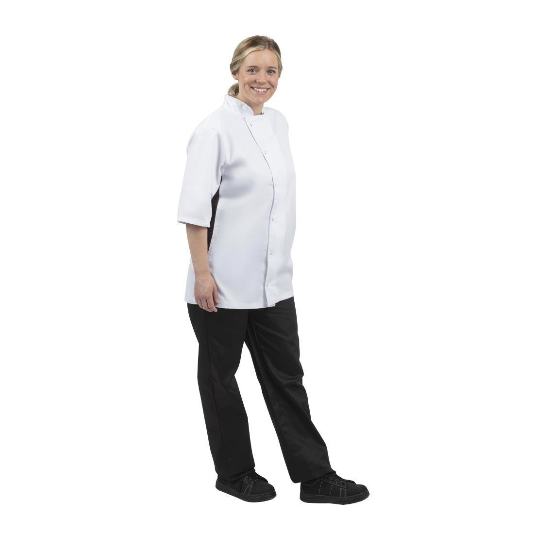 Whites Nevada Unisex Chefs Jacket Short Sleeve Black and White XL A928-XL