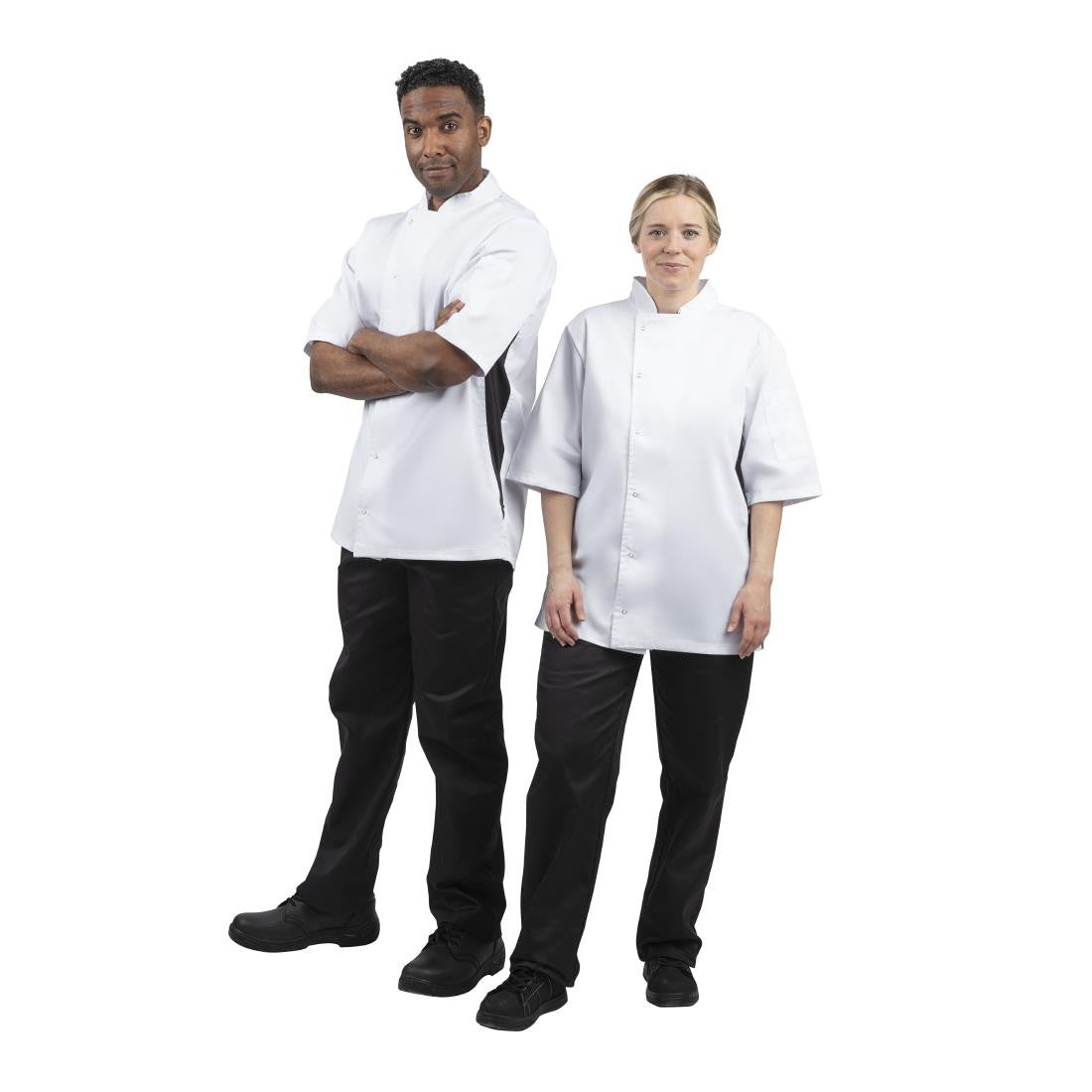 Whites Nevada Unisex Chefs Jacket Short Sleeve Black and White M A928-M