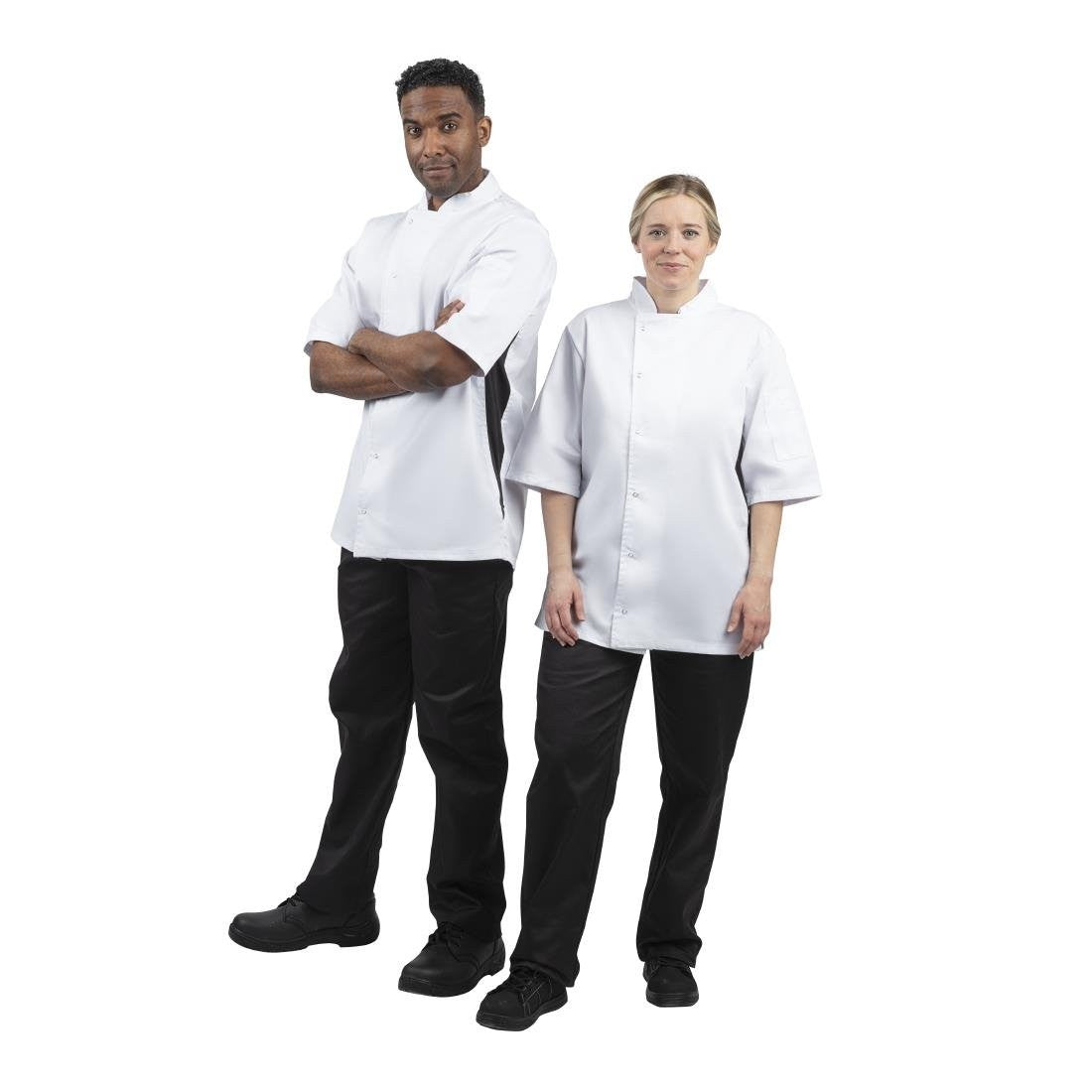 Whites Nevada Unisex Chefs Jacket Short Sleeve Black and White 2XL A928-XXL