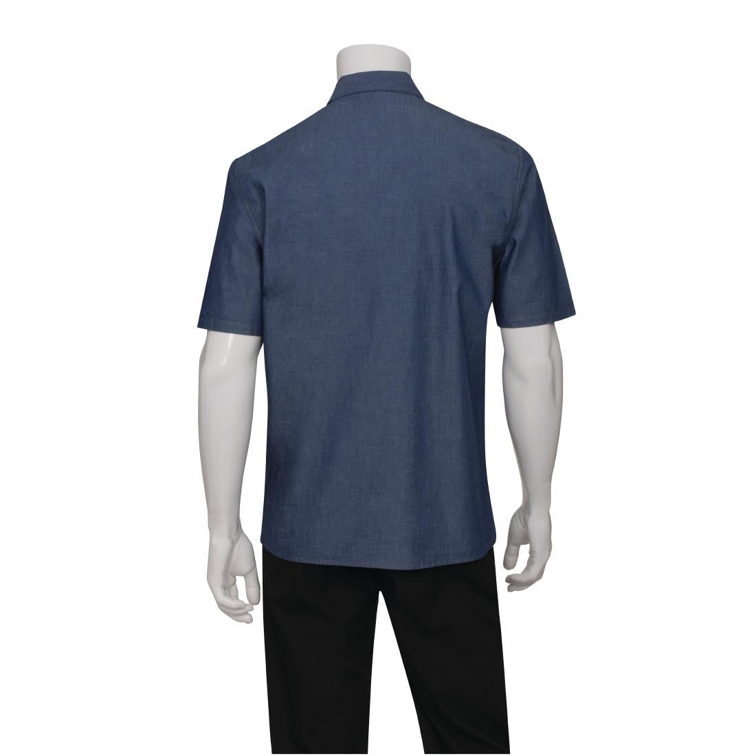 Chef Works Detroit Unisex Denim Shirt Short Sleeve Blue XL B074-XL