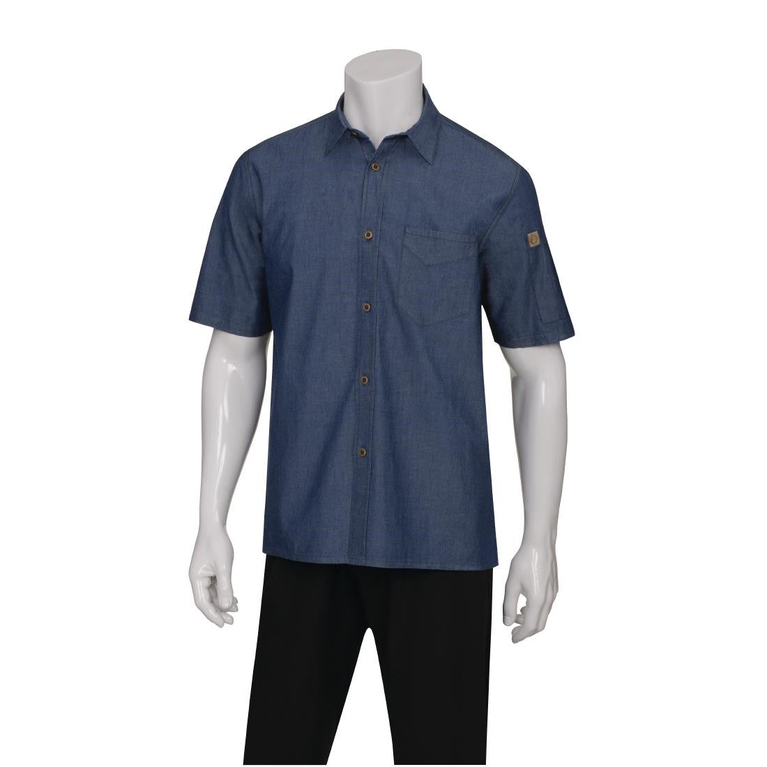 Chef Works Detroit Unisex Denim Shirt Short Sleeve Blue XL B074-XL
