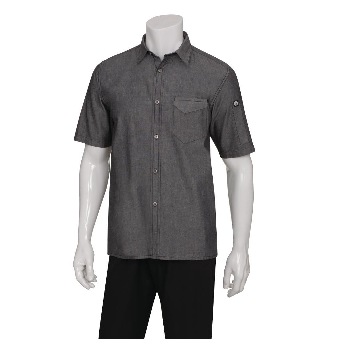 Chef Works Unisex Detroit Denim Short Sleeve Shirt Black S B075-S