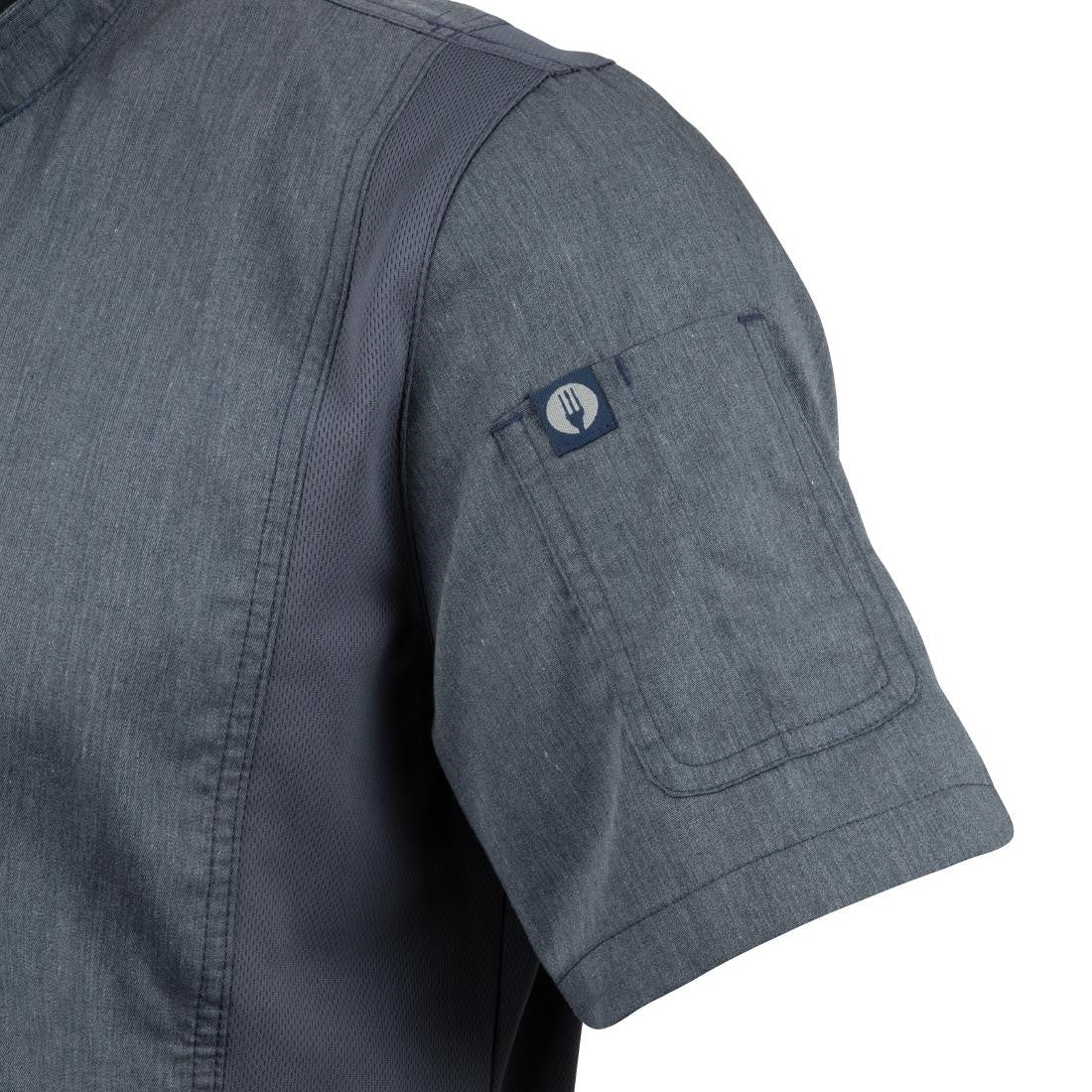 Chef Works Unisex Springfield Lightweight Short Sleeve Zipper Coat Ink Blue Size XS BB267-XS