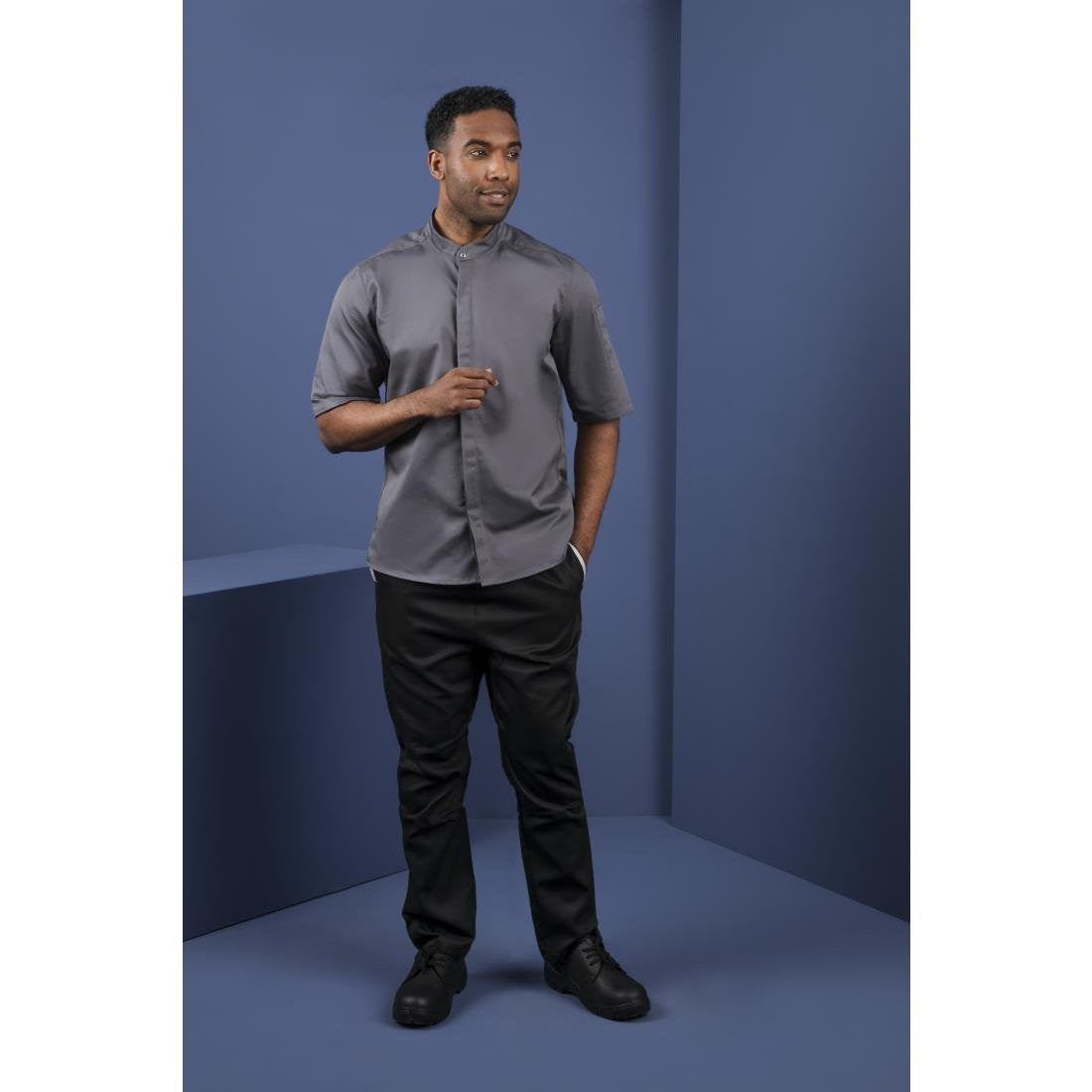 Southside Band Collar Chefs Jacket Charcoal Size S BB712-S