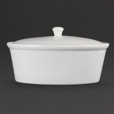 Olympia Whiteware Oval Casserole Dish with Lid 2.2Ltr CB712