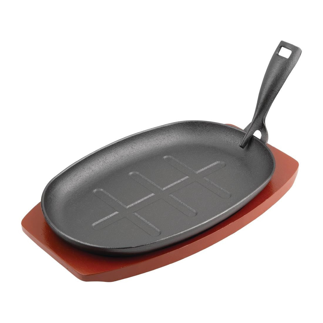 Olympia Cast Iron Oval Sizzler with Wooden Stand 280mm CC310