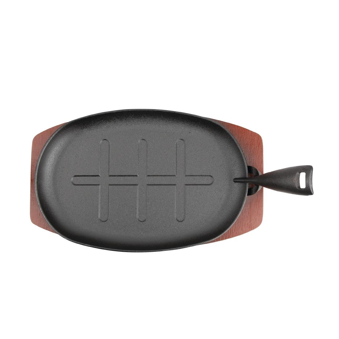 Olympia Cast Iron Oval Sizzler with Wooden Stand 280mm CC310