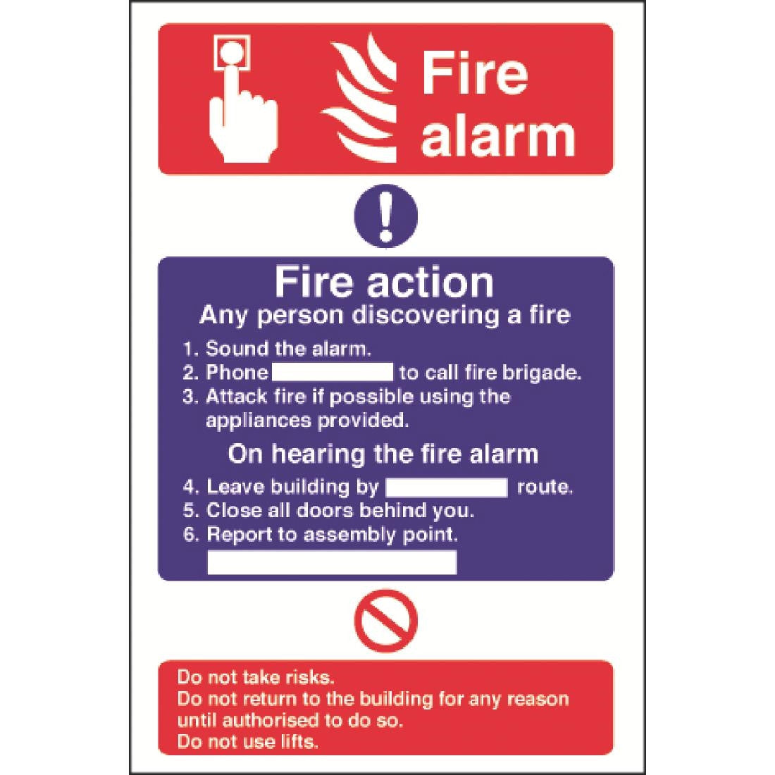 Vogue Fire Alarm / Fire Action Sign Self Adhesive CC926