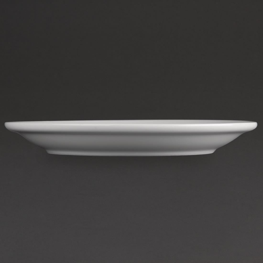Side shot of Olympia Athena Narrow Rimmed Plates in black background.