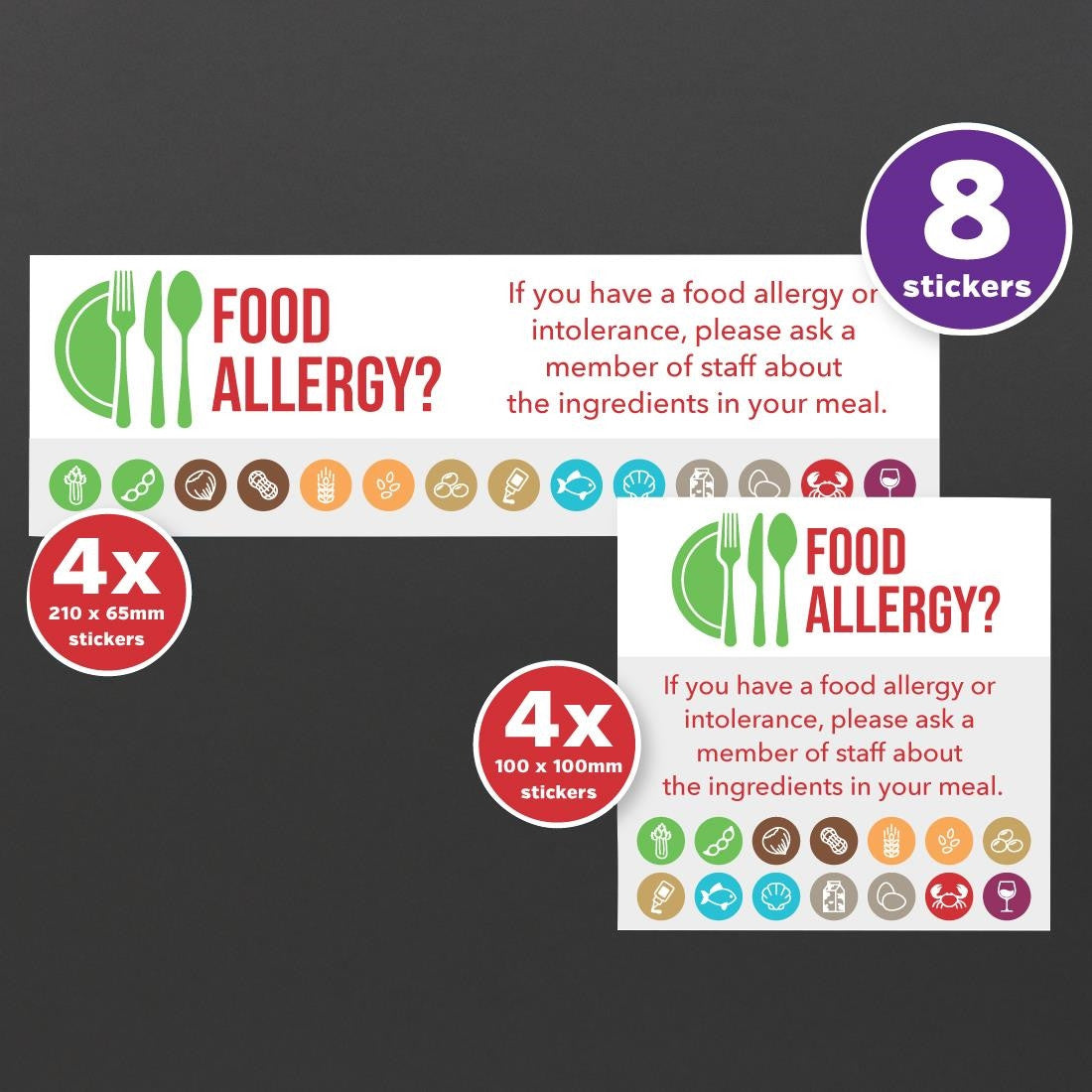 Allergy Awareness Sticker Pack  (Pack of 8 Self Adhesive Vinyl Stickers) CG205