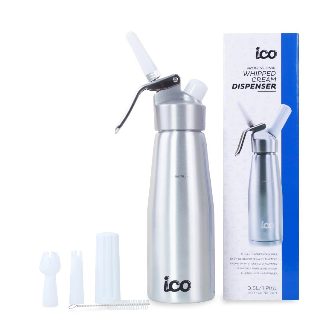 ICO Aluminium Whipped Cream Dispenser Silver 500ml CH036