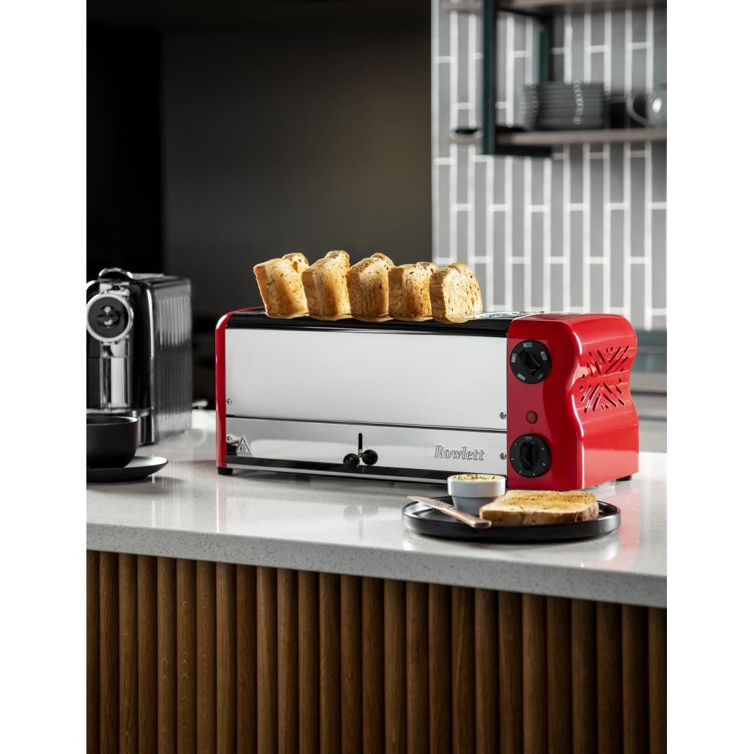 Rowlett Esprit 6 Slot Toaster Traffic Red w/2x Additional Elements & Sandwich Cage CH188