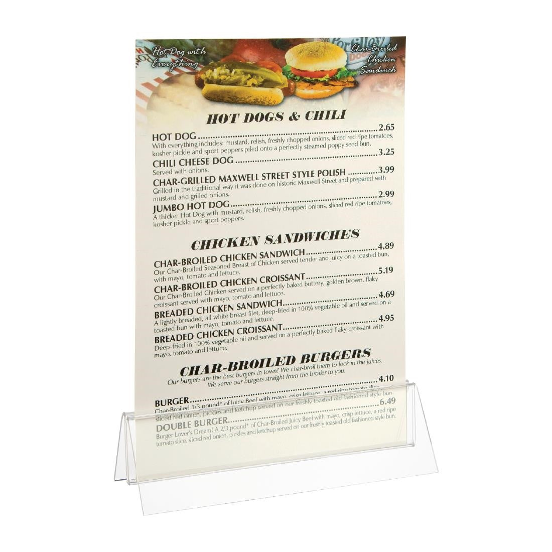 Wide Base Acrylic Menu Holder D790