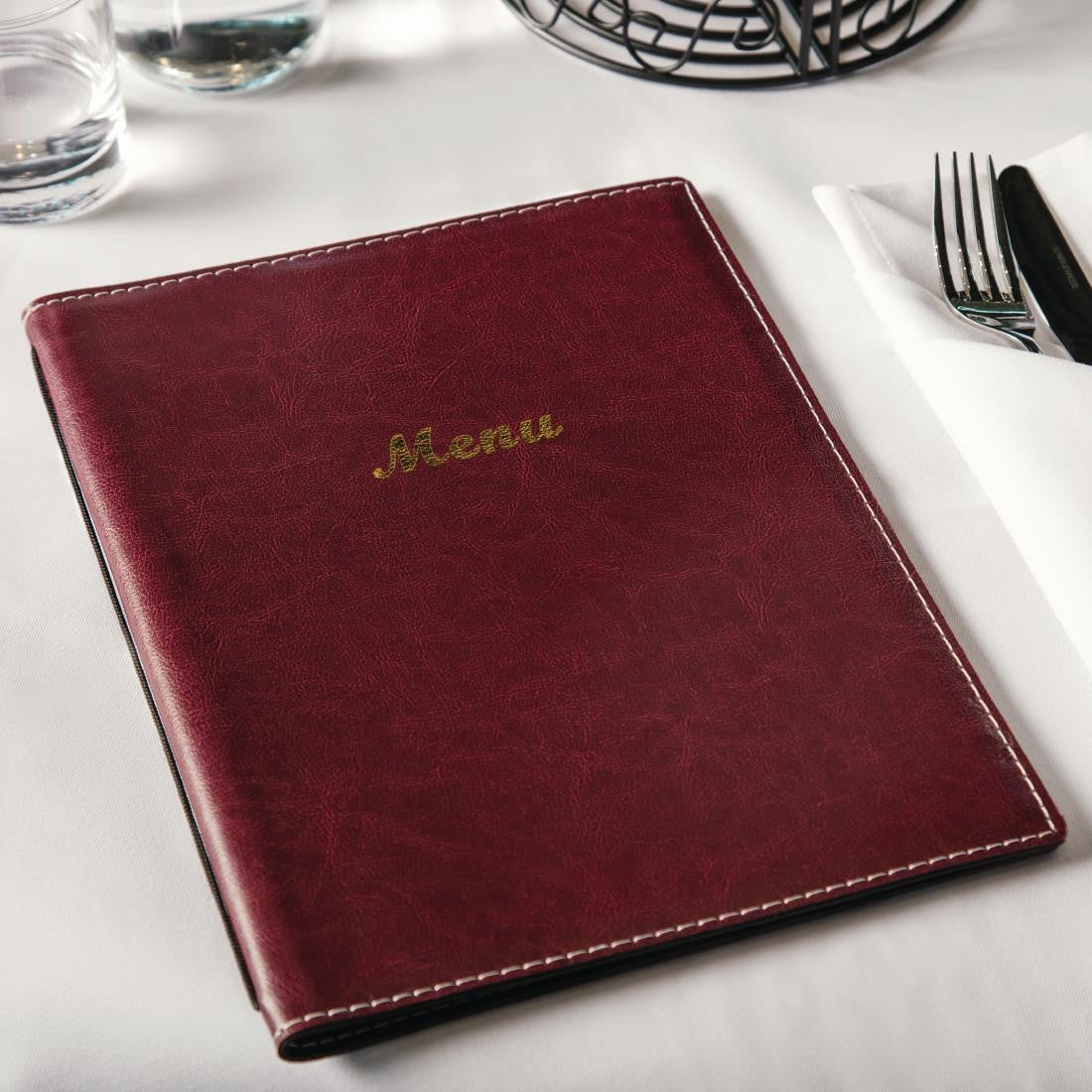 Olympia Faux Leather Menu Cover A4 Burgundy E222