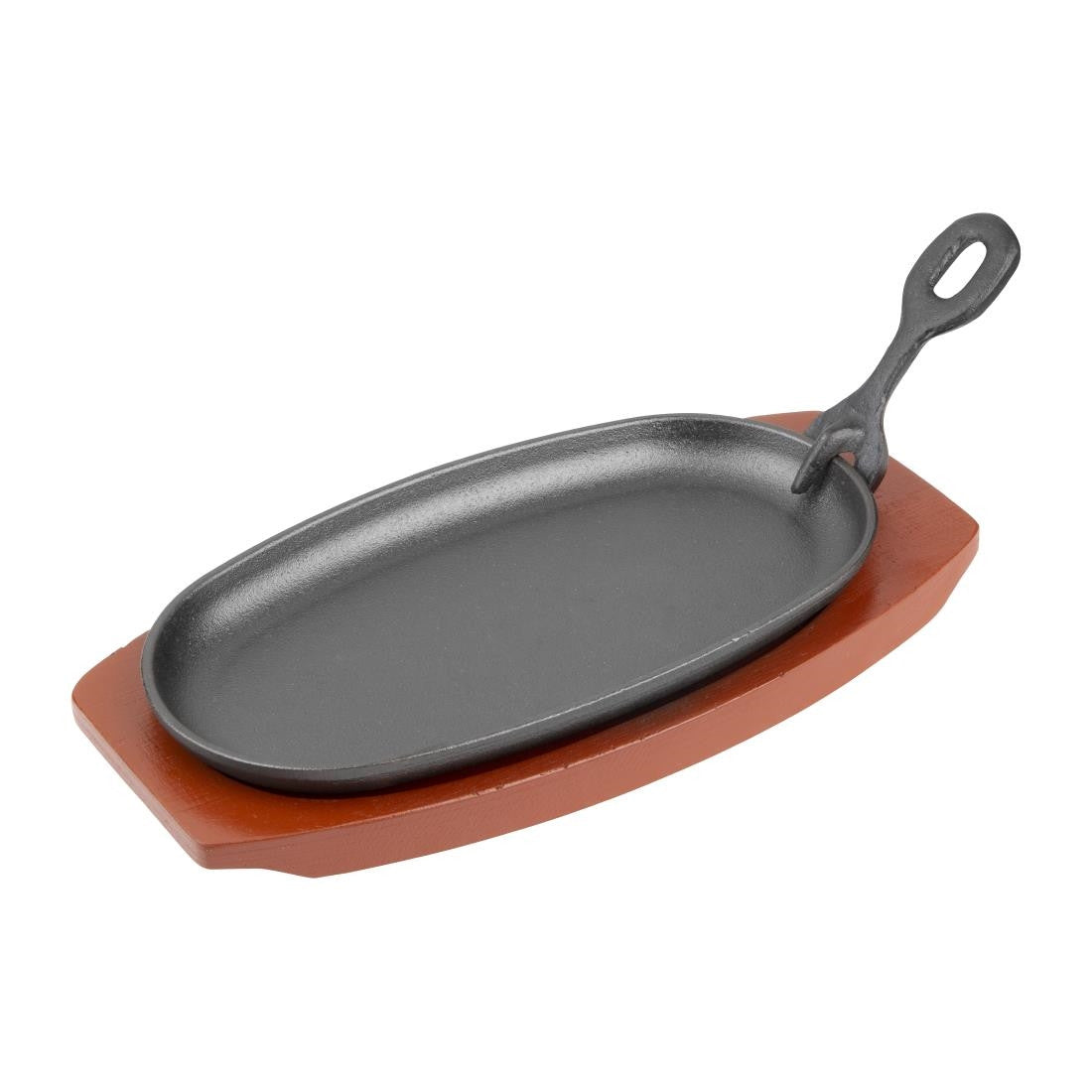 Olympia Cast Iron Oval Sizzler with Wooden Stand 240mm F464
