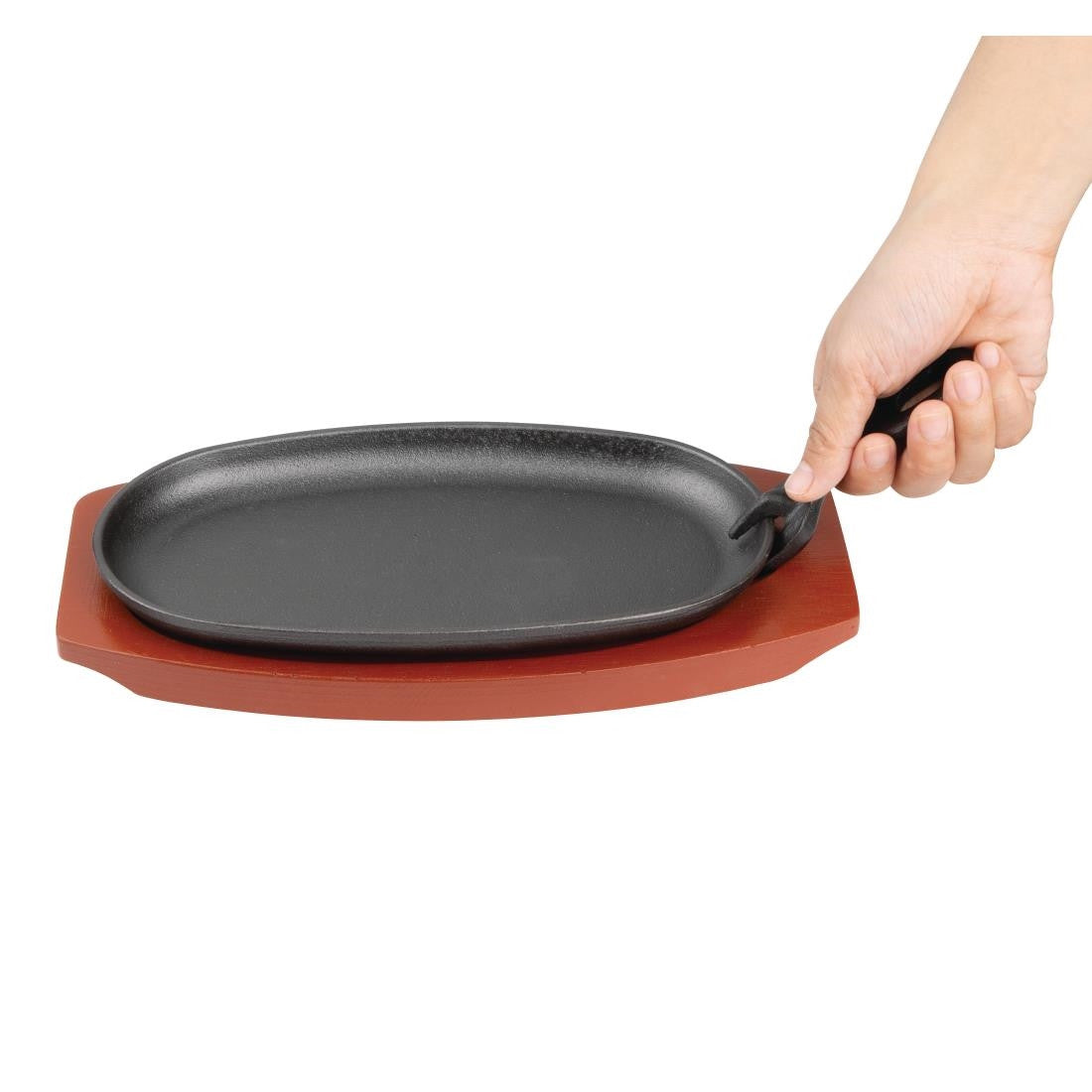 Olympia Cast Iron Oval Sizzler with Wooden Stand 240mm F464