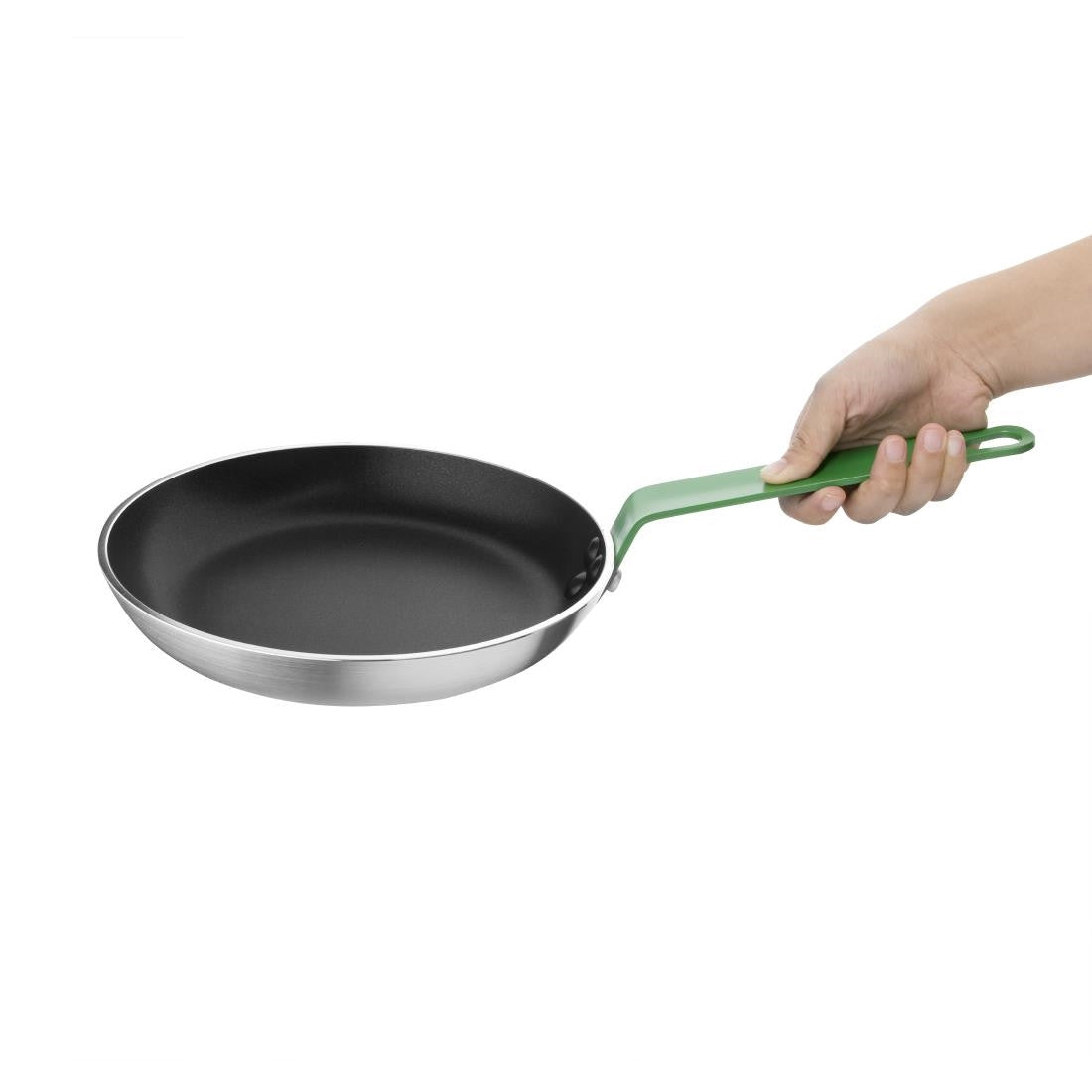 Hygiplas Non-Stick Teflon Aluminium Platinum Plus Frying Pan with Green Handle 200mm FB470