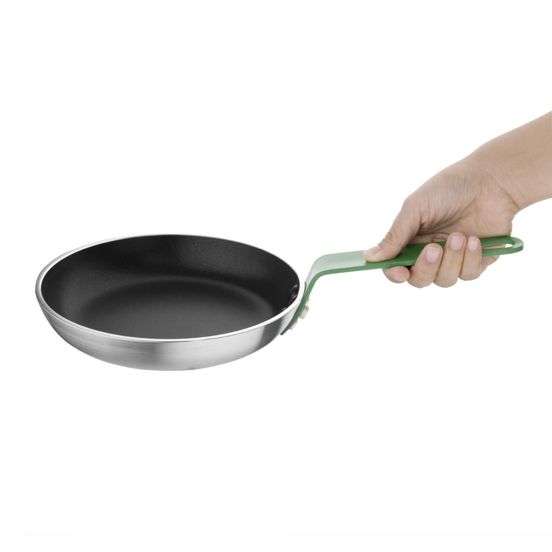 Hygiplas Non-Stick Teflon Aluminium Platinum Plus Frying Pan with Green Handle 240mm FB471