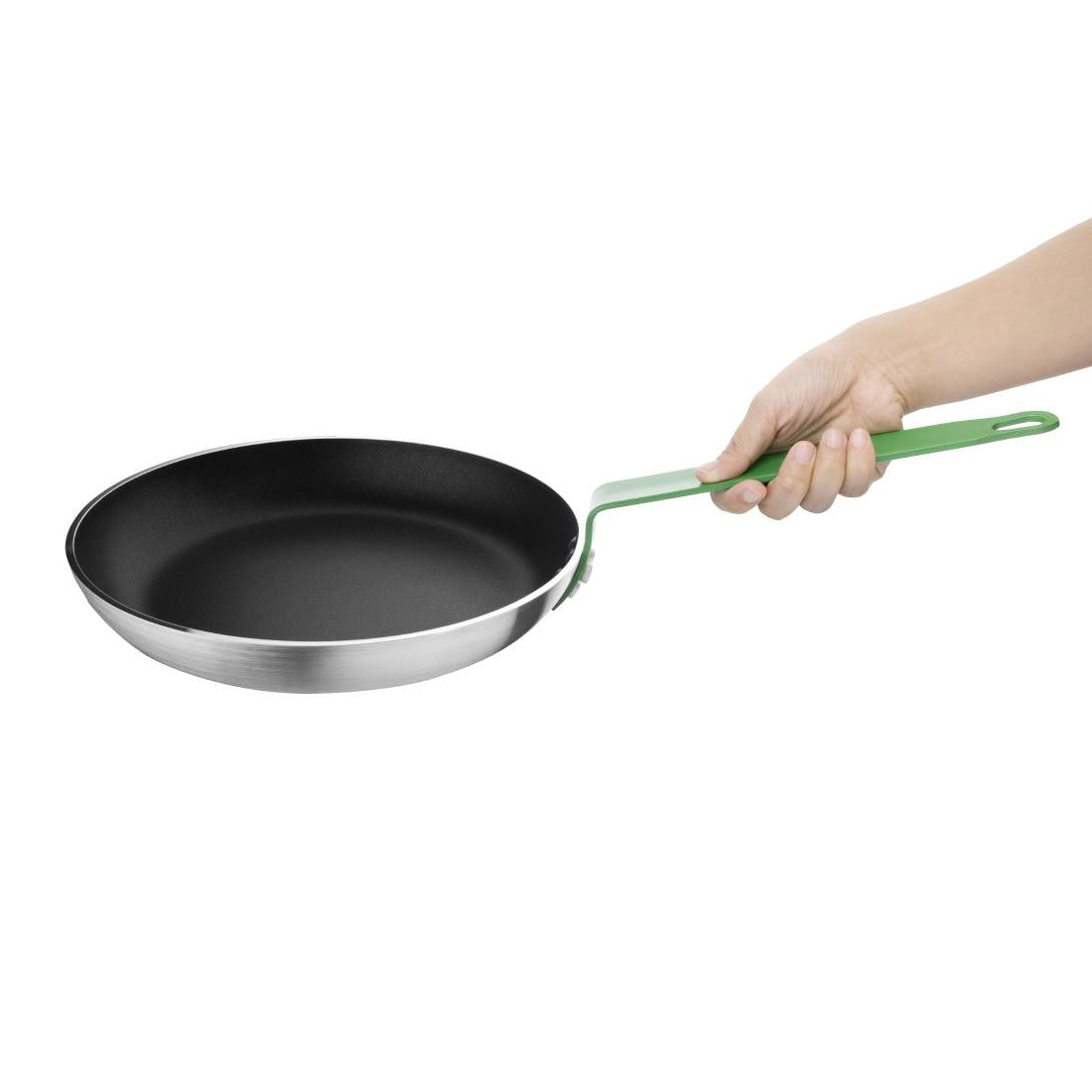 Hygiplas Non-Stick Teflon Aluminium Platinum Plus Frying Pan with Green Handle 280mm FB472