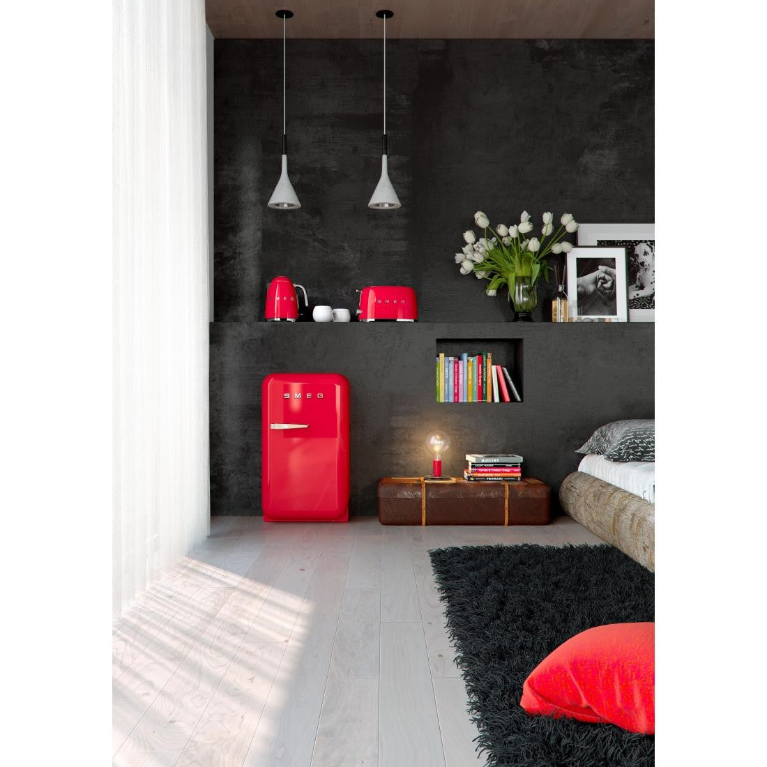 Smeg 50s Retro Mini Bar Fridge Red FAB5RRD5 FS275