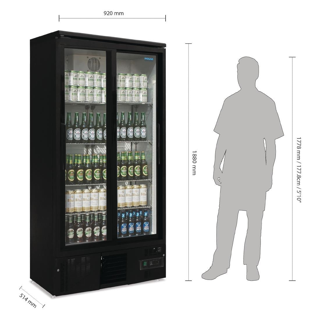 Polar G-Series Upright Back Bar Cooler with Sliding Doors 490Ltr GJ448